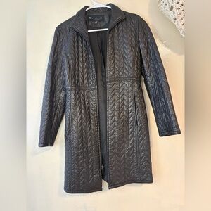 Reaction genuine leather quilted long lined coat XS bikercore rockabilly
